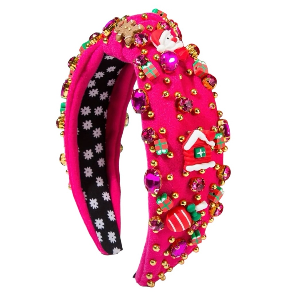 Bold Pink Christmas Charm Headband Festive Gems Cute Holiday Santa Gingerbread